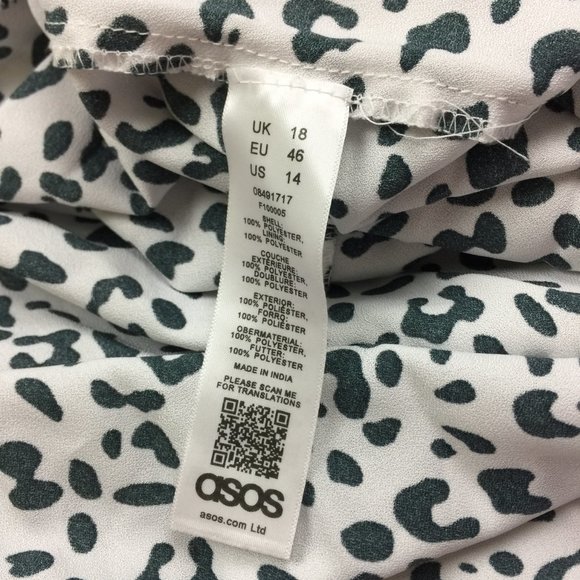 ASOS Shift Dress Sz 14 Womans White Black Animal Print V-Neck Ruffle Long Sleeve - Picture 6 of 13
